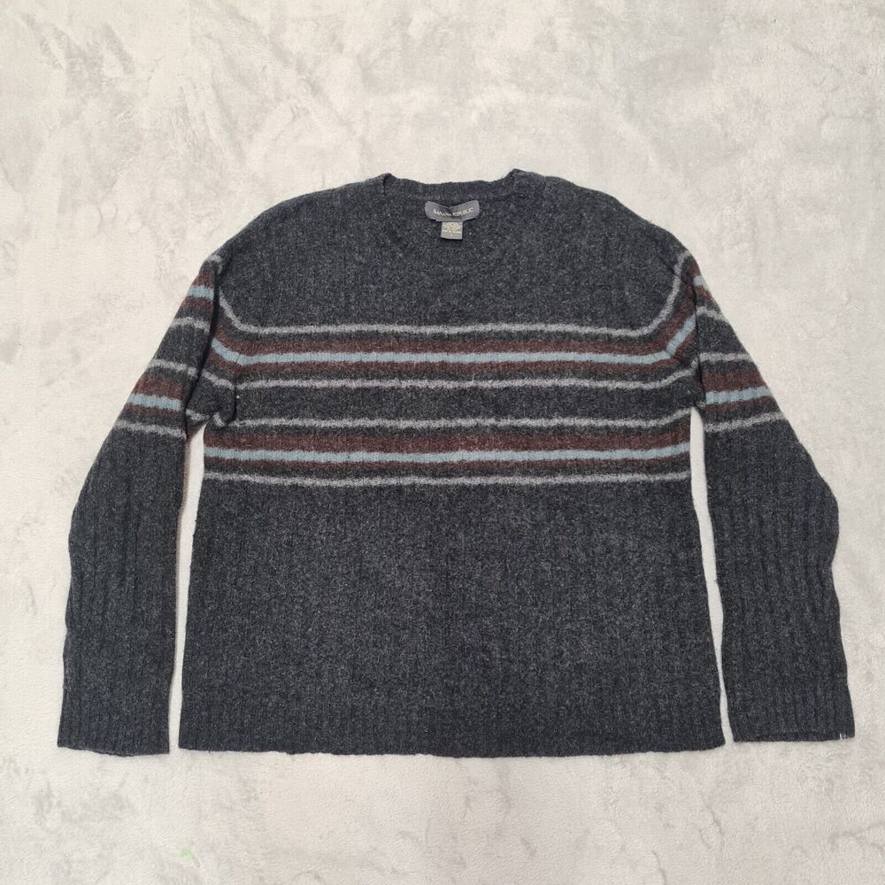 Banana Republic 100% Lambswool Sweater Men's LARGE Crew Neck Gray Winter